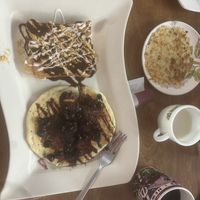 Vegan Smores French toast, vegan gluten free blueberry and chocolate pancake  at The Purple Rooster Cafe in Attleboro