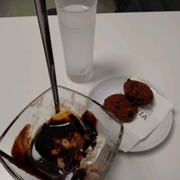 Vegan ice cream and cookies with vegan chocolate sauce at Vis a Vis at Vis a Vis Vincek Cake and Ice Cream in Zagreb