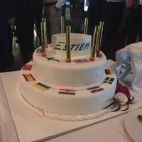Chocolate raspberry cake for 70 people with 20 edible flags on the icing at Vis a Vis Vincek Cake and Ice Cream in Zagreb