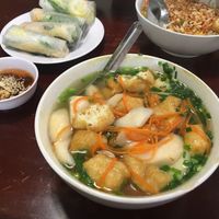 Pho with tofu, vermicelli noodles and fresh spring rolls at Noodle & Roll in Hanoi