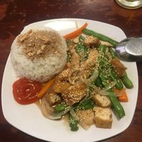 Broken rice with tofu and veg at Noodle & Roll in Hanoi