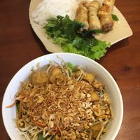 Vegetarian Vermicelli noodle with tofu, peanuts etc. (In the front) and rice noodle with vegetarian spring rolls (in the back). Each was 50,000VND at Noodle & Roll in Hanoi