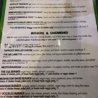 Everything in green writing is vegan. at Taproot Lounge & Cafe in Salem