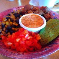 Desert Bowl with sweet potatoes, avocado, black beans, corn, bell peppers, and vegan chipotle mayo at Taproot Lounge & Cafe in Salem