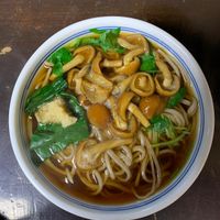 soba with spinach and mushroom  at Ebisu Soba in Takayama