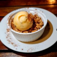 Apple crumble with passion fruit sorbet at Taboon in Koh Phangan