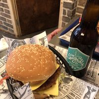 Beer and burger  at Vegan Hero in Paris