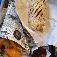 Vegan kebab with fries and (mildly spicy) samurai sauce + brownie at Vegan Hero in Paris