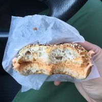 Everything bagel with garlic chili cream cheese at Dottie's Donuts - Springfield Ave in Philadelphia