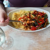 Cashew vegan stir fry, without onion - they were so happy to adjust anything you wanted them to! at 55 Degrees North in Portrush
