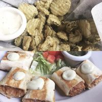 Vegan flautas, fried pickles   at Spotted Dog Restaurant and Bar in Carrboro