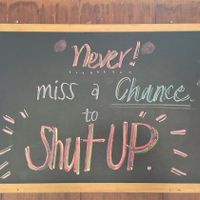 A sign to ";Shut up"; in the cafe. Why so rude? I don't get it.  at Food4Thought in Chiang Mai