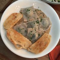 Vegan spinach ravioli - not as cheesy or tasty as I’d hoped, also hefty price tag, skip it! at Food4Thought in Chiang Mai