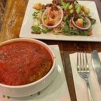 Lasagna and cesar salad at VSpot in Brooklyn