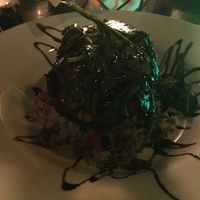 The restaurant is dark so this is the best pic I could get of the vegan portabella dish. at Disneyland - Blue Bayou in Anaheim