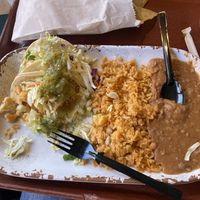 Cauliflower tacos. I ate one before I took the pic. Comes with 3. Chips.  at Disneyland - Rancho del Zocalo in Anaheim