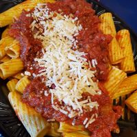 Vegan bolognese (not sure about that cheese though..) at Disneyland - Alien Pizza Planet in Anaheim