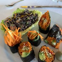 Asian forbidden rice, sushimaki w/ miso paste at Living Light Culinary in Fort Bragg