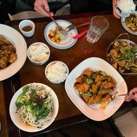 Orange peel seitan, dan dan noodles, dry tofu hot pot, black bean tofu  at Chengdu Center City 成都 in Philadelphia