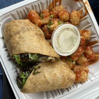 Boulder wrap with Cajun tempeh and spicy tots with avocado ranch. I opted to not have the vegan cheese added but really should have. It was delicious but on the drier side.  at Venti's Cafe and Taphouse in Salem