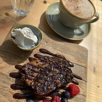 Chocolate banana bread & chai latte   at Bonobo Cafe in Aberdeen