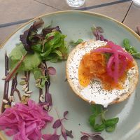 1/2 of a Smoked Carrot Bagel at Bonobo Cafe in Aberdeen