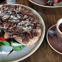Mushrooms on toast and coffee 🤤 at Bonobo Cafe in Aberdeen