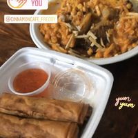 Vegan spring rolls & Gheymeh stew. Take-out perfection! at Cinnamon Cafe in Fredericton