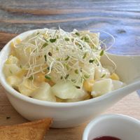 Corn kernel, apple, pineapple abs soya mayonnaise side salad  at LN Fortunate Coffee in Hong Kong Island