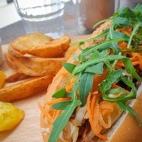 Beautifully constructed pulled mushroom sandwich. at LN Fortunate Coffee in Hong Kong Island