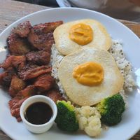 Vegan char Sui and eggs at LN Fortunate Coffee in Hong Kong Island