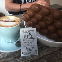Vegan chocolate bubble waffle and vegan cappuccino at LN Fortunate Coffee in Hong Kong Island