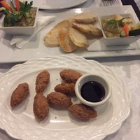 Babaganoush/hummus plate and tarro fritters (all vegan) at Starbien in Havana