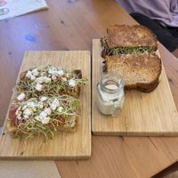 Toast and burger   at Under the Mango Tree in Miami Beach