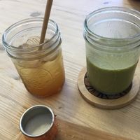 Lemonade and macha drink at Under the Mango Tree in Miami Beach