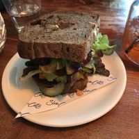 Beetroot burger on rye bread at Slow Cuts in Arrowtown