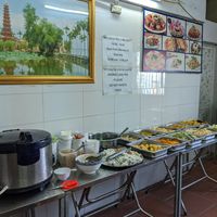 Buffet table, with another large rice cooker to the left that couldn't fit into the picture at Dieu Tam in Hanoi