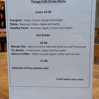Drinks Menu at Thenga Cafe in London