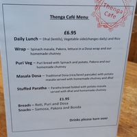 Food Menu at Thenga Cafe in London