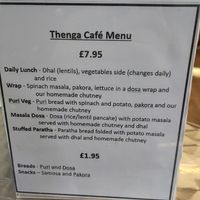 Menu at Thenga Cafe in London