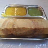 Masala dosa with daal and homemade chutney at Thenga Cafe in London