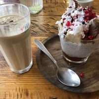 Chia pudding and vegan latte at Zest in Palolem