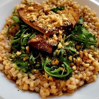 Gerstenrisotto mit Kräutersaitlingen  und Pesto at Zwei und Zwanzig in Geisenheim