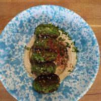 Green pea falafel with hummus. at Zwei und Zwanzig in Geisenheim