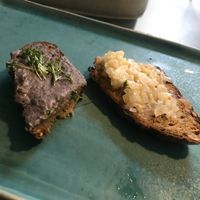 Bread with onion & black bean spread. Delicious! at Zwei und Zwanzig in Geisenheim