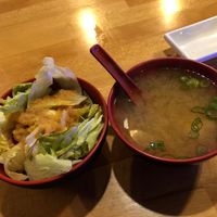 Miso soup and side salad with ginger dressing at Yamato in Defiance