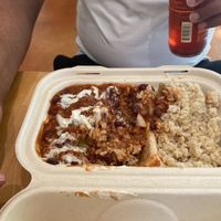 Red bean chili with vegan sour cream and brown rice  at Umeke Market in Honolulu