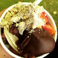 Halva and peanut butter chocolate bite on top at goje in Yarraville