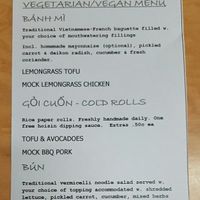vegan menu (sept 2016) at Banh Mi Cafe in Torrensville