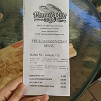Vegan menu at Banh Mi Cafe in Torrensville